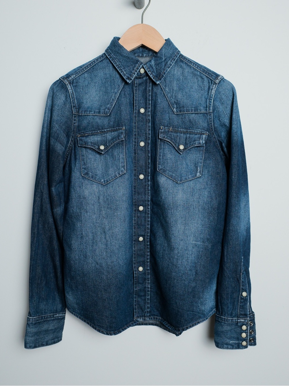Ralph Lauren RRL Style Western Denim Snap Shirt Mother of Pearl NWOT Size 6